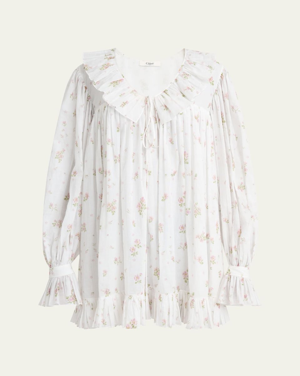 Floral-Print Cotton Voile Ruffle Mini Dress
